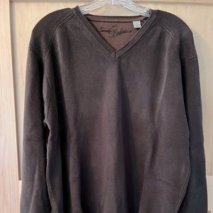 Tommy Bahama V neck sweater, brown in color.